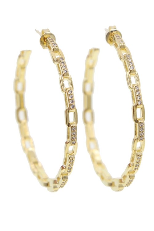 Link With Cubic Zirconia 18k Gold Hoop Earring